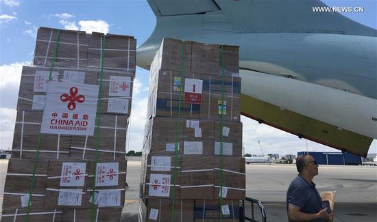 Photo taken on June 10, 2020 shows a shipment of Chinese medical aid to Libya at Tunis-Carthage International Airport in Tunis, Tunisia. The Chinese Embassy to Libya said on Wednesday that a shipment of Chinese medical aid will reach Libya in a few days to help fight the COVID-19 pandemic. The medical aid has arrived at Tunisia's Tunis-Carthage International Airport and is expected to be transported to Libya in a few days, according to the embassy. (Chinese Embassy to Libya/Handout via Xinhua)