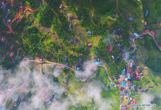 Aerial view of terraced fields in Guangxi