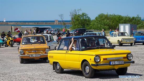 Vintage cars seen during festival in Liepaja, Latvia
