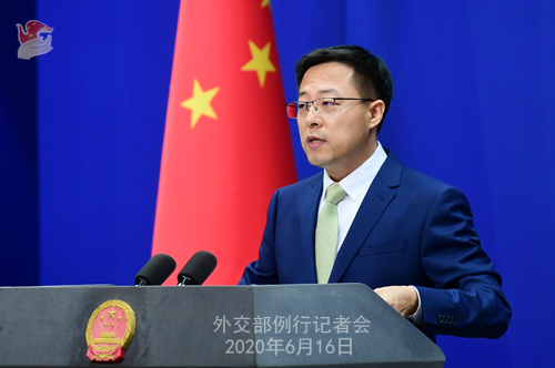 Zhao Lijian, spokesman for the Chinese Foreign Ministry, addresses a press briefing, June 16, 2020. (Photo/fmprc.gov.cn)