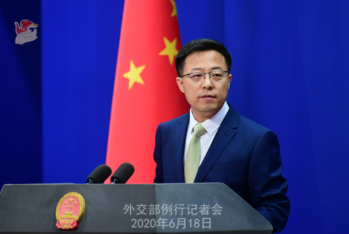  Zhao Li Jian, spokesperson for the Chinese Foreign Ministry, addresses a press conference on June 18, 2020. (Photo/fmprc.gov.cn)