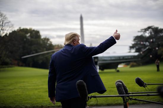 U.S. President Donald Trump leaves the White House in Washington D.C., the United States, on Oct. 25, 2019. (Photo by Ting Shen/Xinhua)