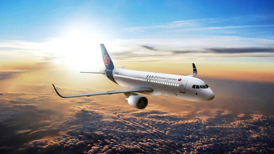 China's first airplane with high-speed satellite internet service- Qingdao Airlines QW9771./Photo provided by China Satellite Communications Co.,Ltd