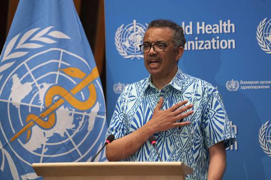 World Health Organization (WHO) Director-General Tedros Adhanom Ghebreyesus speaks at the 73rd World Health Assembly (WHA), held virtually, in Geneva, Switzerland, May 19, 2020. (WHO/Handout via Xinhua)