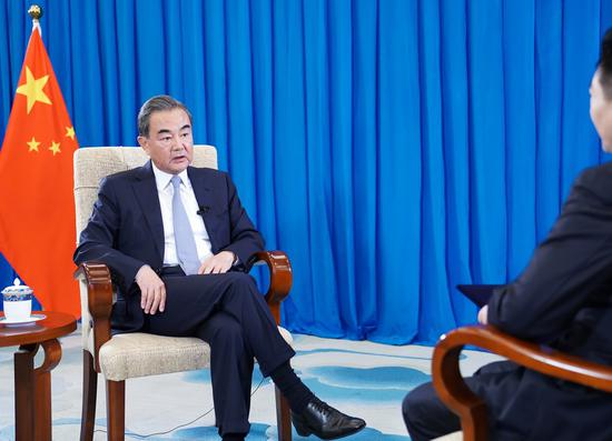 Chinese State Councilor and Foreign Minister Wang Yi gives an exclusive interview to Xinhua on China-U.S. ties in Beijing, capital of China, Aug. 5, 2020. (Xinhua/Zhai Jianlan)