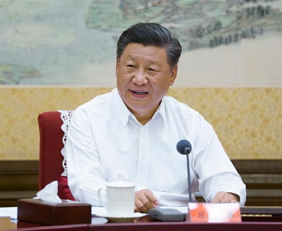 Chinese President Xi Jinping, also general secretary of the Communist Party of China Central Committee and chairman of the Central Military Commission, chairs a symposium on economic and social work in Beijing, capital of China, Aug. 24, 2020. (Xinhua/Li Xueren)