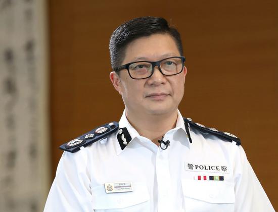 Commissioner of Police of the Hong Kong Special Administrative Region (HKSAR) government Chris Tang Ping-keung gives an interview to Xinhua in Hong Kong, south China, Aug. 27, 2020. (Xinhua/Wu Xiaochu)