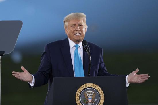 File photo taken on Sept. 3, 2020 shows U.S. President Donald Trump participating in a campaign rally in Latrobe, Pennsylvania, the United States. (Xinhua/Liu Jie)