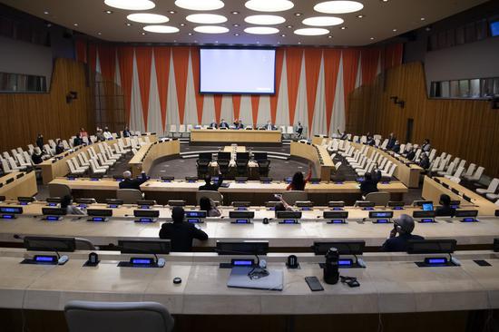 Photo taken on Oct. 2, 2020 shows a view of the United Nations Security Council meeting on the maintenance of international peace and security at the UN headquarters in New York. (Eskinder Debebe/UN Photo/Handout via Xinhua)