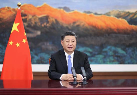 Chinese President Xi Jinping delivers a keynote speech via video at the opening ceremony of the third China International Import Expo held in east China's Shanghai on Nov. 4, 2020. (Xinhua/Ju Peng)