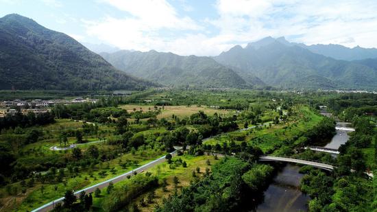 Aerial photo taken on July 26, 2019 shows a forest park in Qinling Mountains in Xi'an, northwest China's Shaanxi Province. (Xinhua/Liu Xiao)