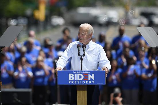 File photo taken on May 18, 2019 shows former U.S. Vice President Joe Biden attending a campaign rally in Philadelphia, the United States. (Xinhua/Liu Jie)