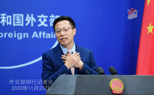 Chinese Foreign Ministry spokesperson Zhao Lijian  addresses a press conference on Nov. 23, 2020. (Photo/fmprc.gov.cn)