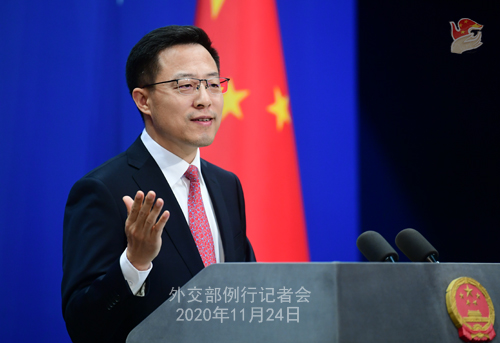 Zhao Lijian, the spokesman for the Chinese Foreign Ministry,  speaks at a press conference on Nov. 24, 2020. (Photo/fmprc.gov.cn)