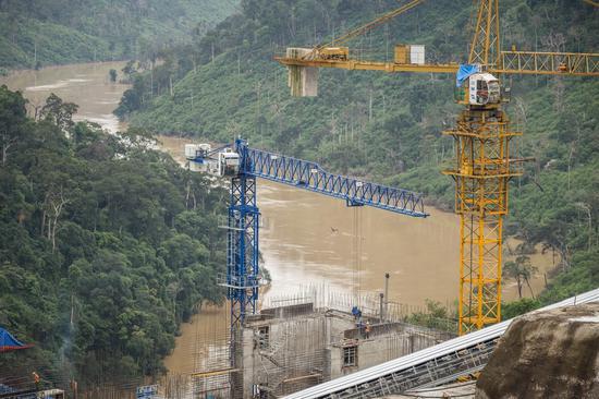 Photo taken on Aug. 19, 2020 shows the construction site of the Nam Theun 1 hydropower project in Borikhamxay Province, Laos. (Photo by Kaikeo Saiyasane/Xinhua)