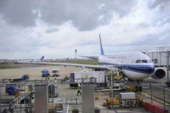 File photo shows a Airbus A380 of China Southern Airlines arrives at the Heathrow Airport in London. (Xinhua/Jin Liangkuai)