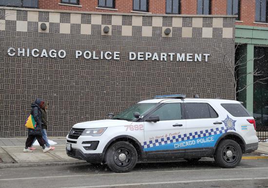 Photo taken on Feb. 9, 2020 shows the building of Chicago Police Department near Chinatown of Chicago, the United States. (Xinhua/Wang Ping)