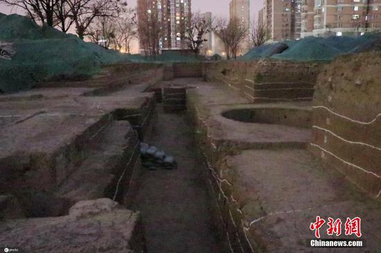 The archaeological excavation site of Zhongdu of Jin Dynasty (1115-1234) at Fengtai district in Beijing.  (Photo/China News Service)