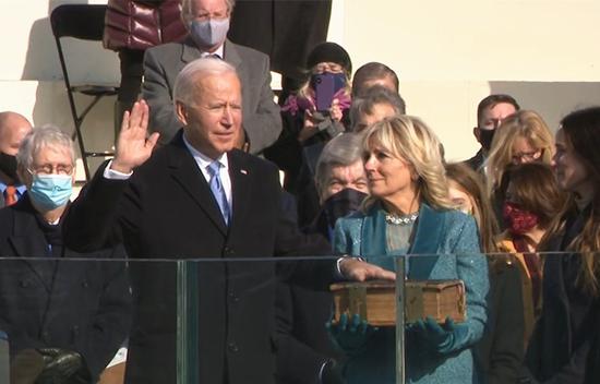 Joe Biden is sworn in as the 46th President of the United States in Washington, D.C., on Wednesday, Jan. 20, 2021.