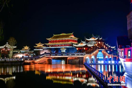 Sparkling night at Minyue water town in Fuzhou