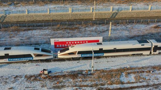 Two eight-car high-speed trains collide in a crashworthiness test in the city of Changchun, northeast China's Jilin Province, March 3, 2021. (Xinhua/Zhang Nan)