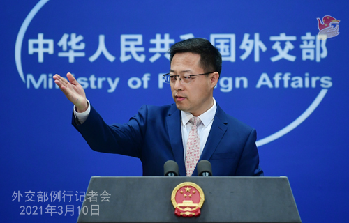 Zhao Lijian, the spokesman for the Chinese Foreign Ministry, speaks at a press conference on Mar. 10, 2021. (Photo/fmprc.gov.cn)