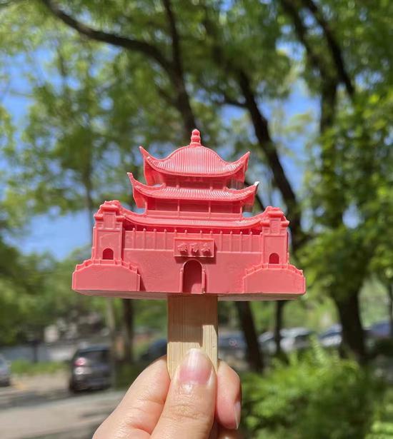Photo taken on May 4, 2021, shows an ice pop shaped like the Yueyang Tower in Hunan Province. (Yueyang Tower management/Handout via Xinhua)