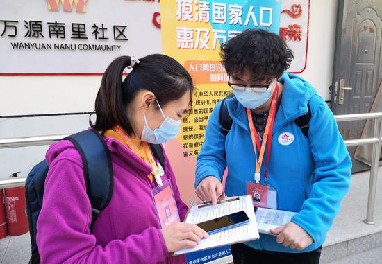 Census takers prepare door-to-door visits at a community in Fengtai District of Beijing, capital of China, Nov. 10, 2020. (Xinhua/Li Xin)