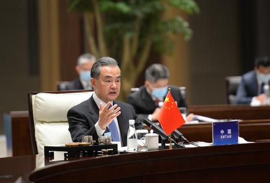 State Councilor and Foreign Minister Wang Yi hosts the second meeting of China + Central Asia (C+C5) foreign ministers meeting in Xi'an, capital of Northwest China's Shaanxi province, May 12, 2021. (Photo/Xinhua)