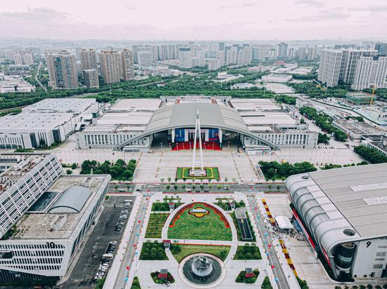 Aerial photo taken on June 8, 2021 shows the main venue of the 2nd China-Central and Eastern European Countries (CEEC) Expo in Ningbo, east China's Zhejiang Province. (Xinhua/Jiang Han)