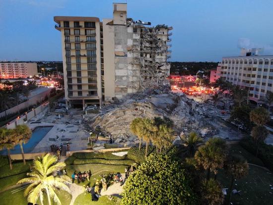 Photo taken on June 24, 2021 shows the scene after a 12-story residential building partially collapses in Miami-Dade County, Florida, the United States. (Photo credit: Miami-Dade Fire Rescue)