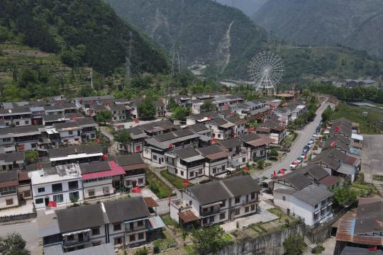 An aerial photo of Yuzixi village in Yingxiu town, Wenchuan county, Sichuan province, on May 12, 2021. A magnitude-4.8 earthquake shook Wenchuan county at 11:36 pm on Wednesday. [Photo/Xinhua]