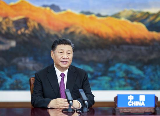 President Xi Jinping delivers a speech at an informal leaders' meeting of the Asia-Pacific Economic Cooperation via video link in Beijing on Friday, July 16, 2021. (Photo/Xinhua)