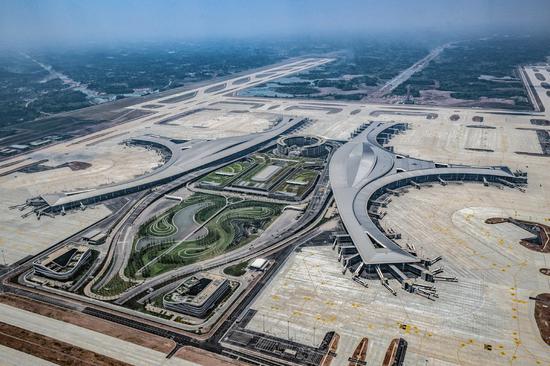 A bird's-eye view of Chengdu Tianfu International Airport, on May 31, 2021. (Photo/Xinhua)