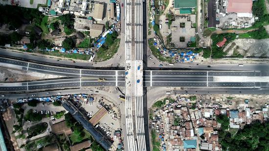 Photo taken on May 2, 2020 shows the Ubungo interchange, the biggest project of its kind in the country under construction by China Civil Engineering Construction Corporation (CCECC), in Dar es Salaam, Tanzania. (Xinhua)