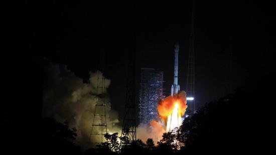 A Long March-3B carrier rocket carrying the Zhongxing-9B satellite blasts off from the Xichang Satellite Launch Center in southwest China's Sichuan Province, Sept. 9, 2021. (Photo by Bai Xiaofei/Xinhua)