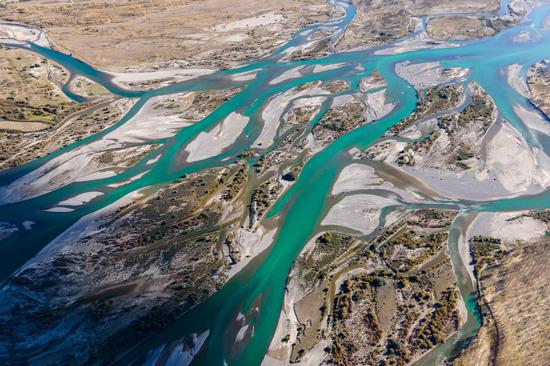 Aerial view of Lhasa River in Tibet 