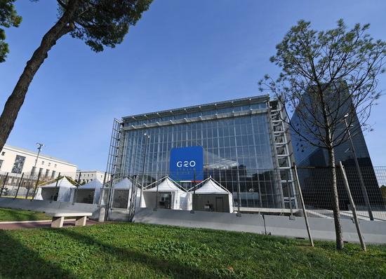 Photo taken on Oct. 28, 2021 shows La Nuvola Convention Center, main venue of the G20 Heads of State and Government Summit, in Rome, Italy. (Photo/Xinhua)