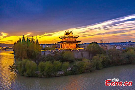 Picturesque sunset scenery at ancient city of Xiangyang