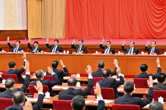Xi Jinping, Li Keqiang, Li Zhanshu, Wang Yang, Wang Huning, Zhao Leji and Han Zheng attend the sixth plenary session of the 19th CPC Central Committee in Beijing, capital of China. (Xinhua/Li Tao)