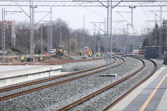 Photo taken on March 25, 2021 shows the construction site of the Belgrade-Budapest high-speed railway in Belgrade, Serbia. (Xinhua/Wang Wei)