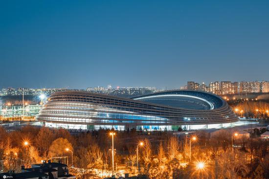 Night scenery of National Speed Skating Oval of Beijing 2022