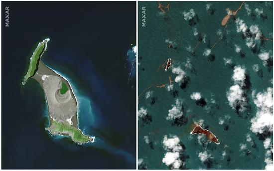 Satellite images reveal Tonga before and after volcanic eruption