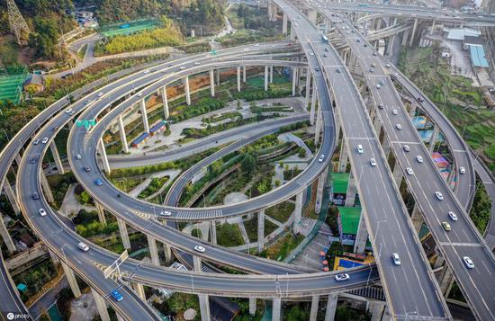 Aerial view of 'most complicated' overpass in Guiyang