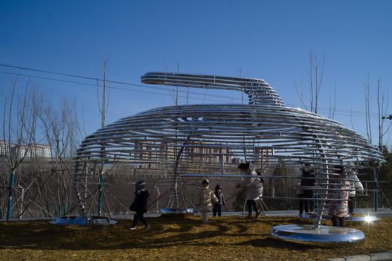 Sculptures by foreign artists installed at Beijing Winter Olympic Park