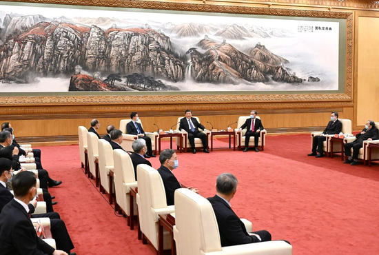 General Secretary of the Communist Party of China (CPC) Central Committee Xi Jinping, also Chinese president and chairman of the Central Military Commission, takes part in an annual gathering with non-CPC members ahead of the Spring Festival, or the Chinese New Year, at the Great Hall of the People in Beijing, capital of China, Jan. 29, 2022. (Xinhua/Li Xueren)