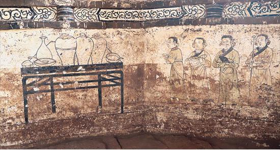Colored murals discovered in ancient tomb in Shanxi