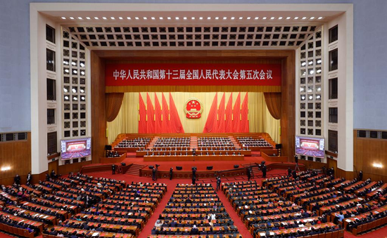 The closing meeting of the fifth session of the 13th National People's Congress (NPC) is held at the Great Hall of the People in Beijing, capital of China, March 11, 2022. (Xinhua/Liu Bin)
