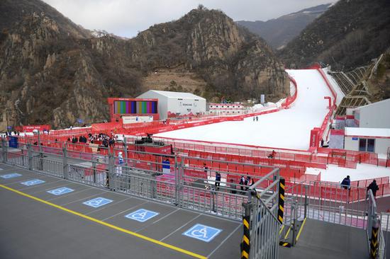 Photo taken on Feb. 28, 2022 shows the barrier-free seats in China's National Alpine Skiing Center in Yanqing District, Beijing. (Xinhua/Zhang Chenlin)