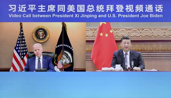 Chinese President Xi Jinping has a video call with U.S. President Joe Biden at the latter's request in Beijing, capital of China, March 18, 2022. (Xinhua/Liu Bin)